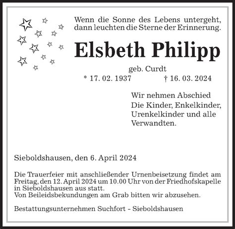 Traueranzeigen Von Elsbeth Philipp Trauer Anzeigen De