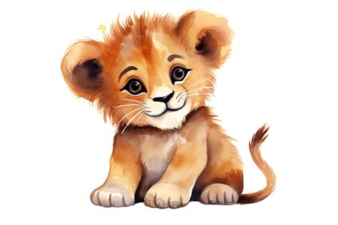 A Cute Watercolor Lion Cub Sitting On The Ground 27291912 Png