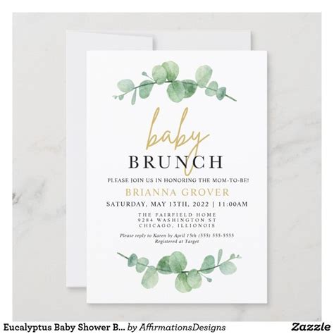 A Baby Brunch Is Shown With Greenery And Gold Foil On The Front