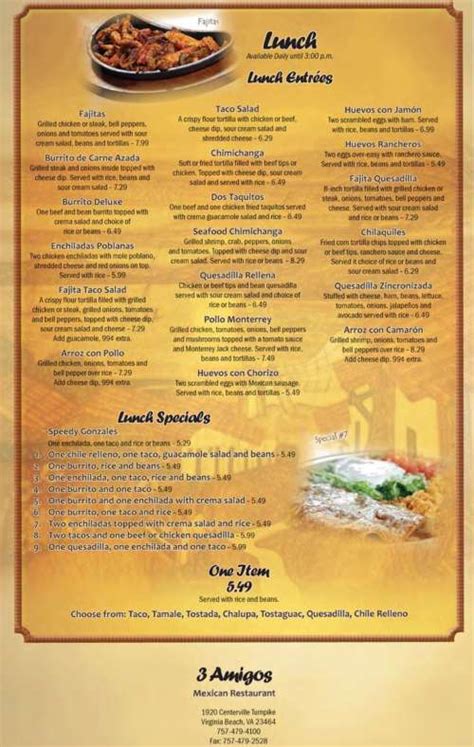 3 Amigos Mexican Restaurant In Great Bridge Menu In Chesapeake