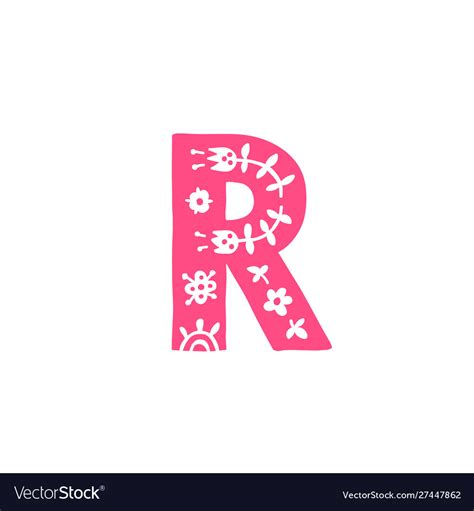 Letter R Pink Letter With Ornament Applique For Vector Image