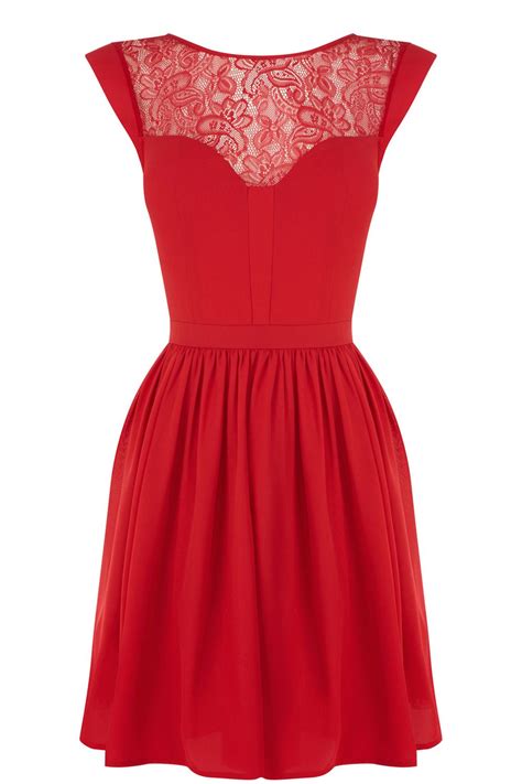 Oasis Abbey Lace Chiffon Skater Dres In Red Lyst