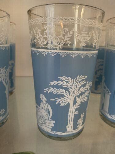 Vintage Jeanette Wedgewood Blue Hellenic Greek Roman Drinking Glasses 4 3854519170