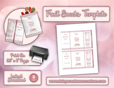 Fruit Snacks Template Snack Template Blank Party Favor Etsy