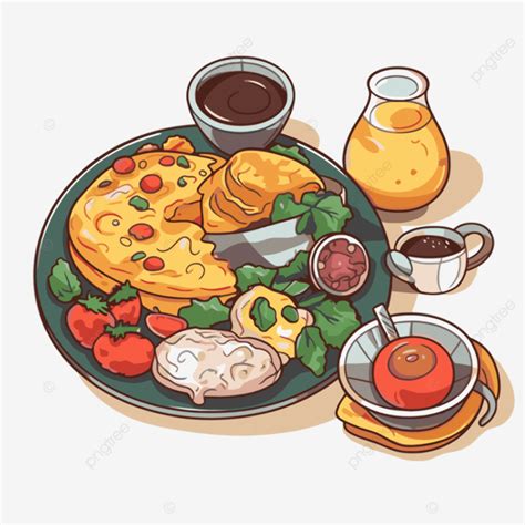 Repas Clipart Assiette Avec Petit Déjeuner Nourriture Dessin Animé