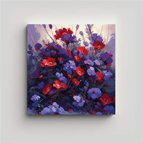 Pintura En Lienzo De Flores En Colores Morado Y Rosa Con Finas Líneas