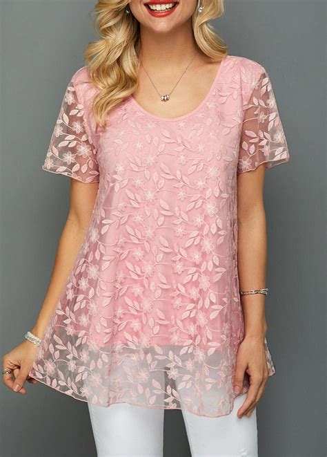 Short Sleeve Lace Patchwork Round Neck T Shirt Liligal Usd