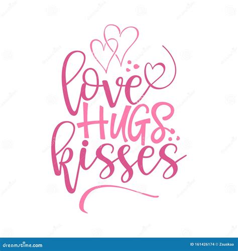 Love Hugs Kisses Valentine Day Typography Stock Vector