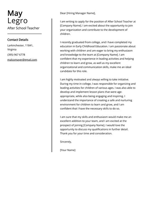 After School Teacher Cover Letter Example Free Guide