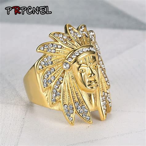 Us Size 8 13 Gold Color Cool Indian People Ring 316l Stainless Steel