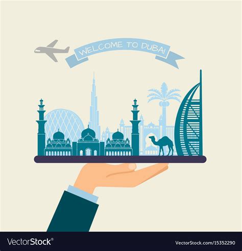 Welcome To Dubai Attractions Uae On A Tray Vector Image