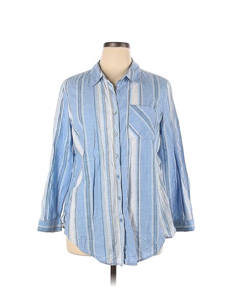 Terra And Sky 100 Cotton Blue Long Sleeve Button Down Shirt Size 0x