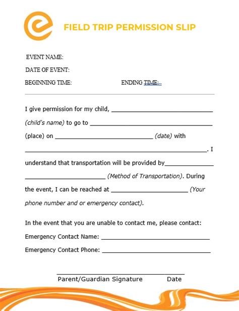 Field Trip Permission Slip Template Free Word Shop Fresh