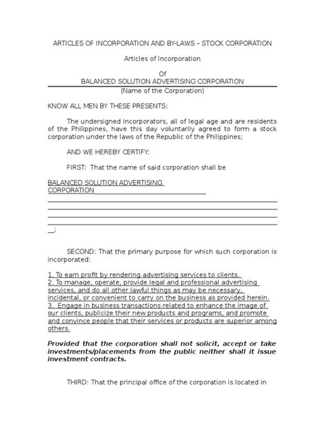 Articles Of Incorporation Treasurer S Affidavit By Laws Download Free Pdf Proxy Voting