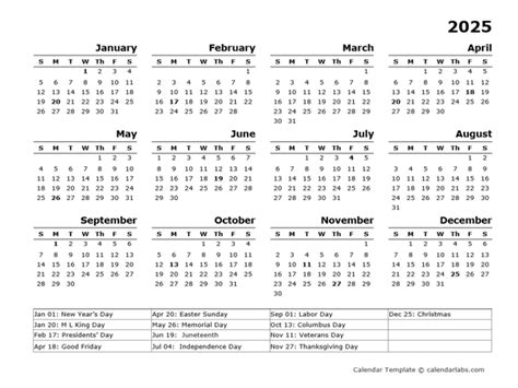 2025 Printable Calendar One Page With Holidays Pdf Xavier Fauchery