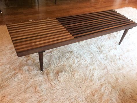 Mid Century Modern Walnut And Maple Slat Coffee Table Epoch