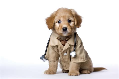 Premium Ai Image Puppy In Doctor Costume On White Background