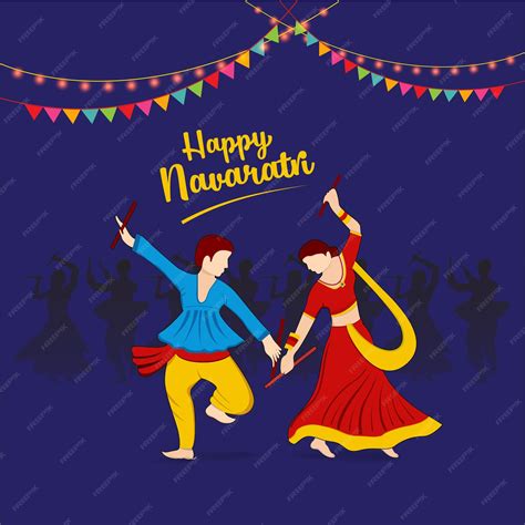 Premium Vector | Ma Ambe Navratri Couple Playing Garba