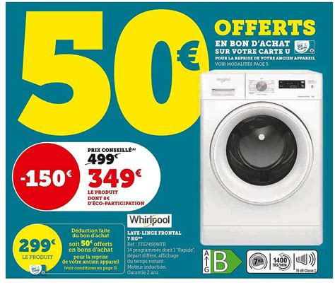 Promo Lave Linge Frontal Kg Whirlpool Chez Super U Icatalogue Fr