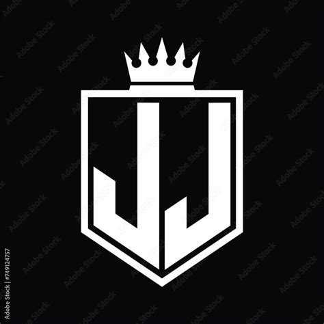 JJ Logo monogram bold shield geometric shape with crown outline black ...