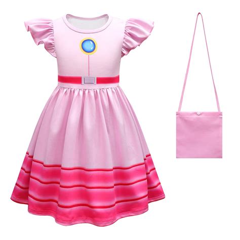 Princess Peach Pink Dress For Girls Halloween Christmas Party Costumes