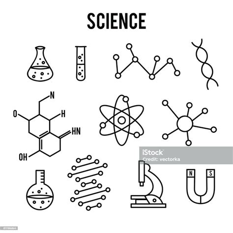 科學在白色背景上的圖示研究大綱圖示小行向量元素向量圖形及更多技術圖片 技術 插圖 方形 Istock