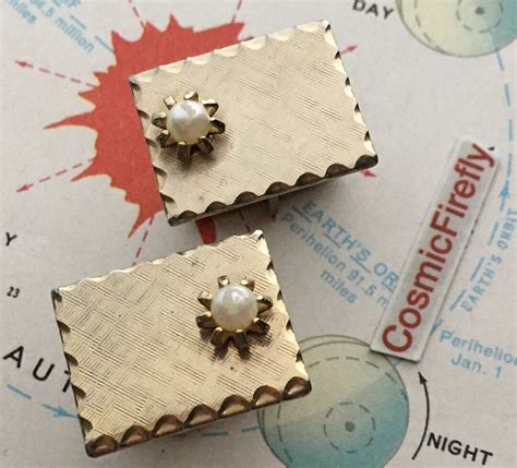 1950 S Atomic Cufflinks Mid Century Vintage Jet Age Modernist Gold Tone