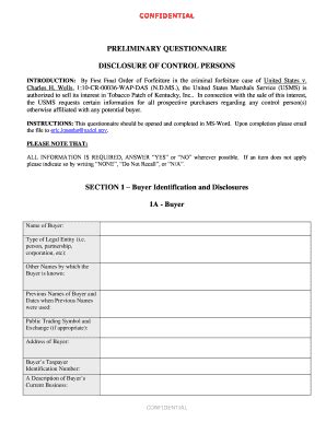 Fillable Online Usmarshals Preliminary Questionnaire Disclosure Of