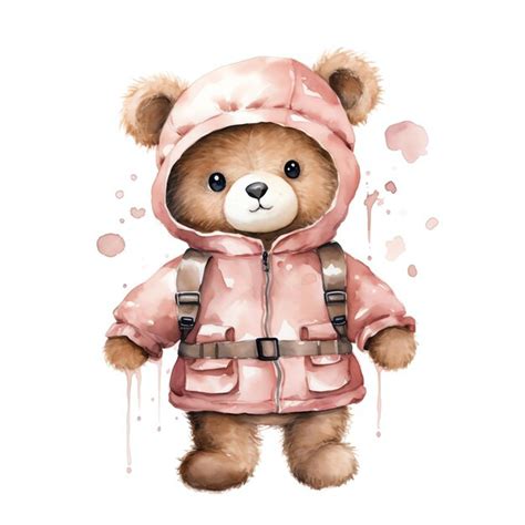 Beau B B Biologiste Marin Teddy Ours En Peluche Aquarelle Clipart