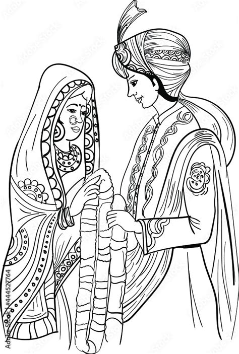 Indian Bride And Groom Vector Line Art Drawing Clip Art Indian Wedding