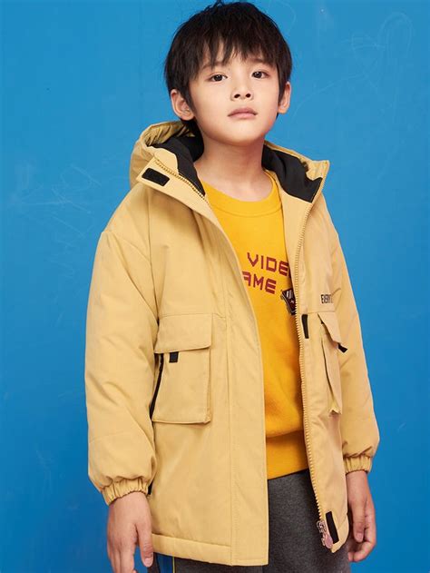 Boys Zip Up Flap Pocket Letter Graphic Drop Shoulder Winter Coat Boys