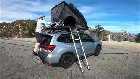 Subaru Forester Roof Top Tent 🚙 ⛺ Thule Roof Box On Top And Cool White Roof Youtube