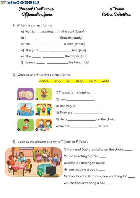 Tenses English Present Continuous Tense Worksheets For Grade 3 Listening Comprehension