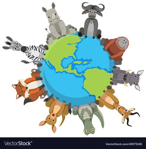 Wild animals sitting on a globe Royalty Free Vector Image