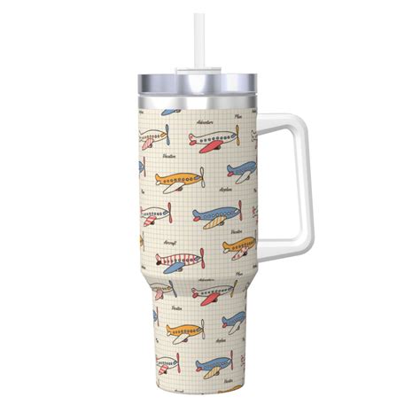 Haiem Striped Vintage Planes Printed 40OZ Ice Bully With Handle Portable For Hot Cold Drinks