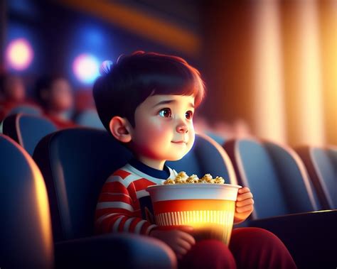 Un Niño Viendo Una Película En Un Cine Foto Premium