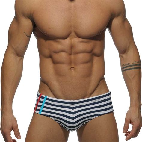 Swim Brief For Men With Wide Side As Pantie In White With Large Brand