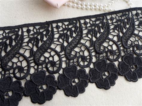 Black Venise Lace Trim Flower Trim Guipure Lace Black Lace Etsy