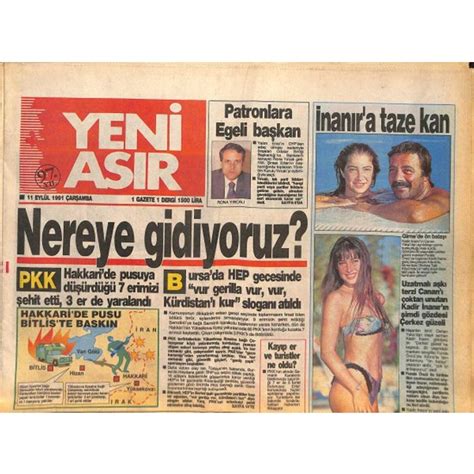 Yeni Asır Gazetesi 11 Eylül 1991 Kadir Inanır Genç Fiyatı