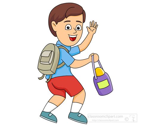 School Clipart - boy-leaving-for-school-waving-good-bye - Classroom Clipart