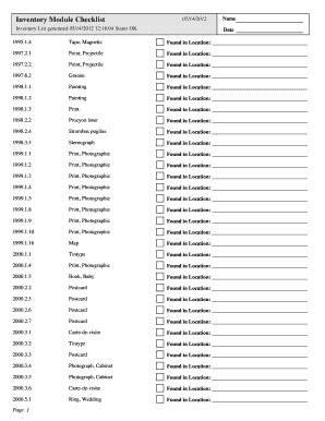 Fillable Online Inventory Module Checklist PastPerfect Software Fax