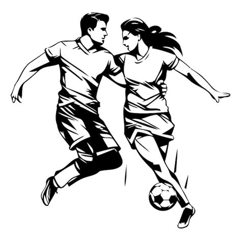 Jugador De Fútbol Hombre Y Mujer Con Pelota Ilustración Vectorial De