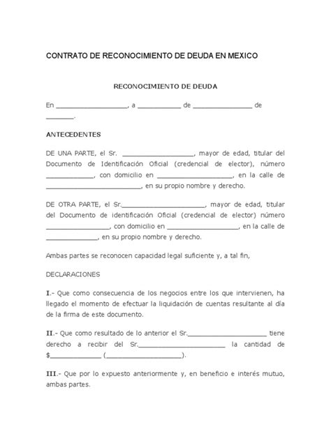 Contrato De Reconocimiento De Deuda En Mexico Gobierno Política