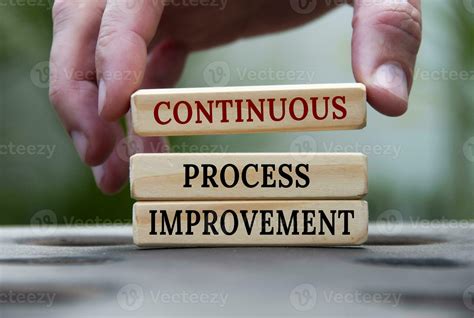 Continuous Process Improvement Text On Wooden Blocks With Blurred