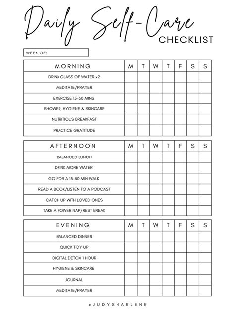 Daily Self Care Checklist Pdf