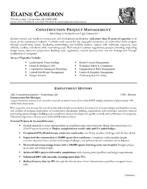 Example Of A Construction Manager Resume Sample