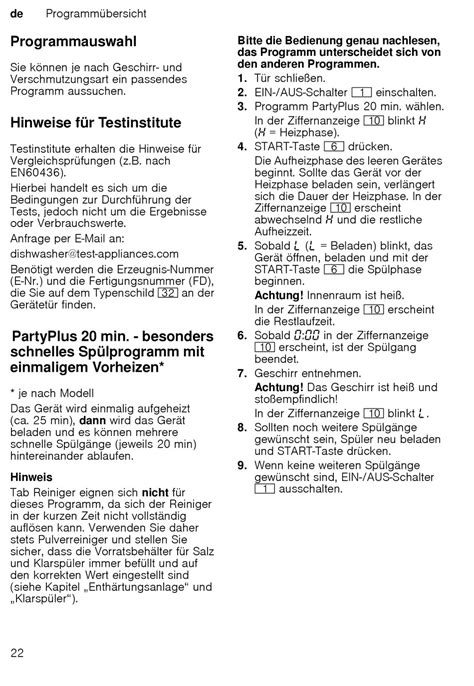 Programmauswahl Hinweise Für Testinstitute Partyplus 20 Min Siemens