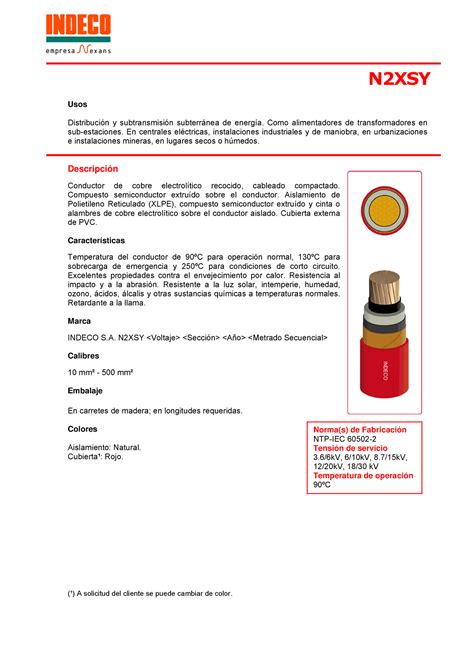 Cable MT Indeco N2XSY Usos Distribución y subtransmisión subterránea