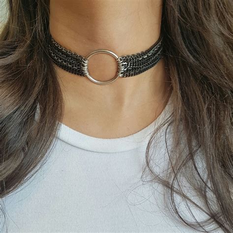 Thick Black Choker O Ring Choker Multi Strand Chain Etsy