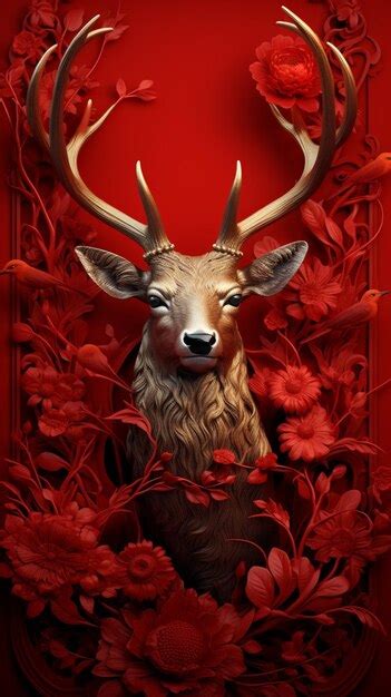 Premium Ai Image There Is A Deer Head With Antlers And Flowers In A